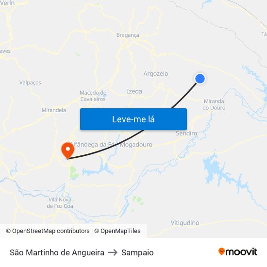 São Martinho de Angueira to Sampaio map