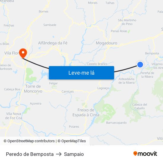 Peredo de Bemposta to Sampaio map