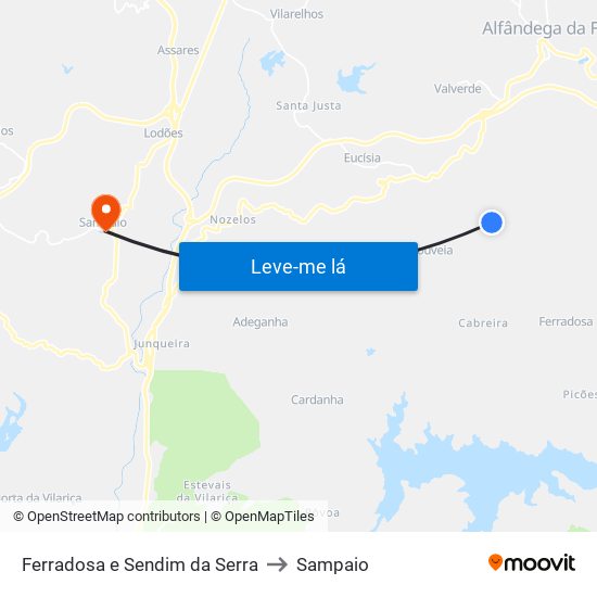 Ferradosa e Sendim da Serra to Sampaio map