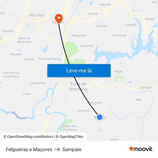 Felgueiras e Maçores to Sampaio map