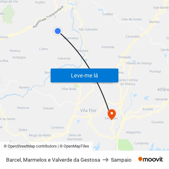 Barcel, Marmelos e Valverde da Gestosa to Sampaio map