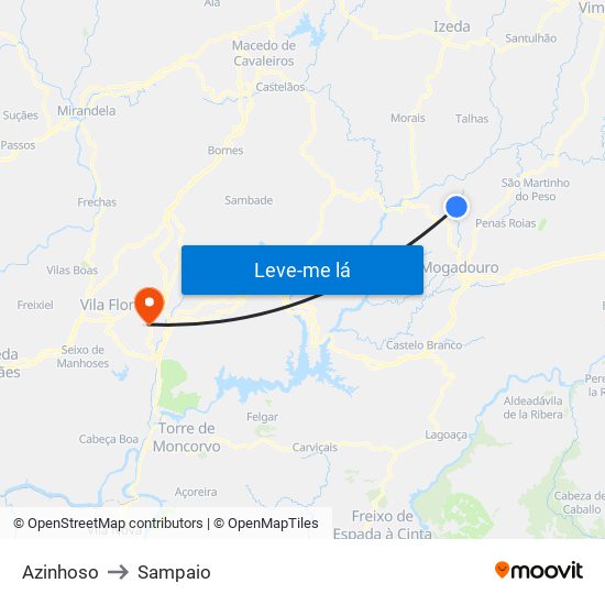 Azinhoso to Sampaio map