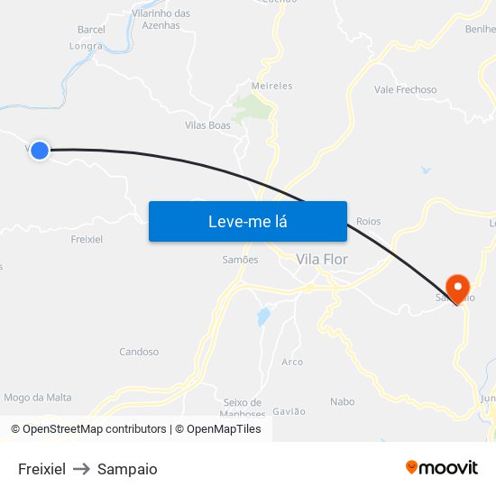 Freixiel to Sampaio map