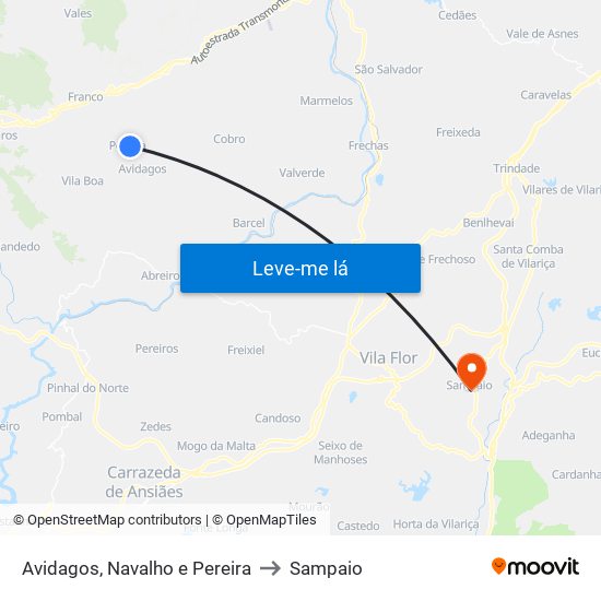 Avidagos, Navalho e Pereira to Sampaio map