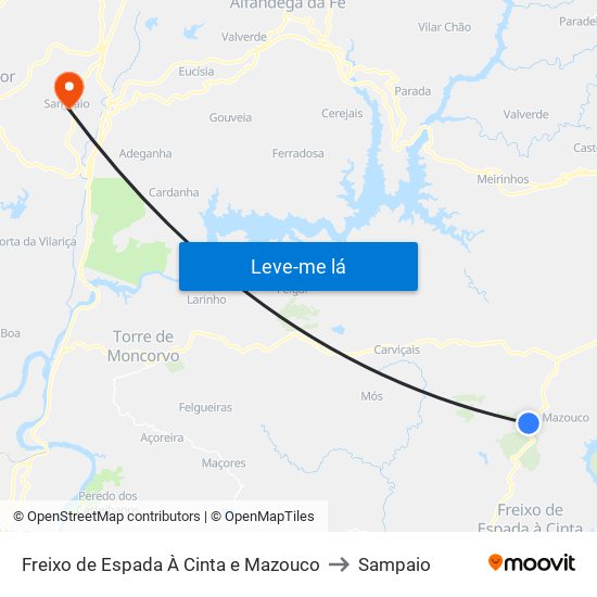 Freixo de Espada À Cinta e Mazouco to Sampaio map