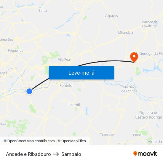 Ancede e Ribadouro to Sampaio map