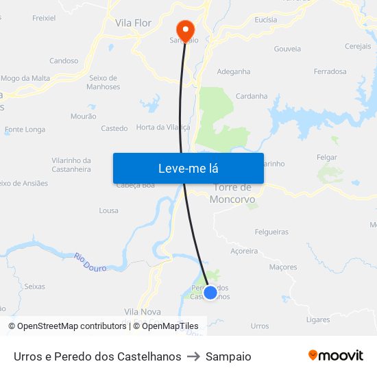 Urros e Peredo dos Castelhanos to Sampaio map