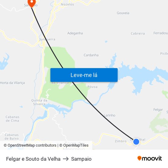 Felgar e Souto da Velha to Sampaio map