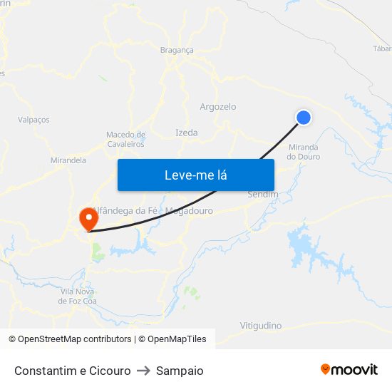 Constantim e Cicouro to Sampaio map