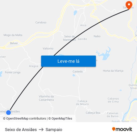 Seixo de Ansiães to Sampaio map