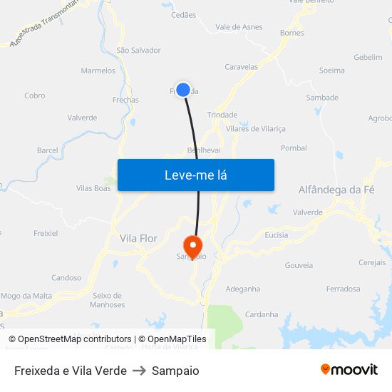 Freixeda e Vila Verde to Sampaio map