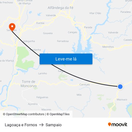 Lagoaça e Fornos to Sampaio map