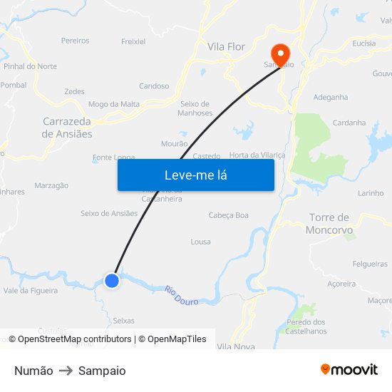 Numão to Sampaio map