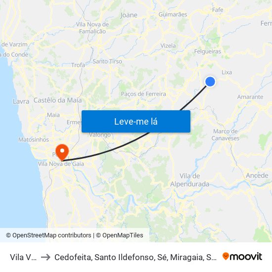 Vila Verde to Cedofeita, Santo Ildefonso, Sé, Miragaia, São Nicolau e Vitória map