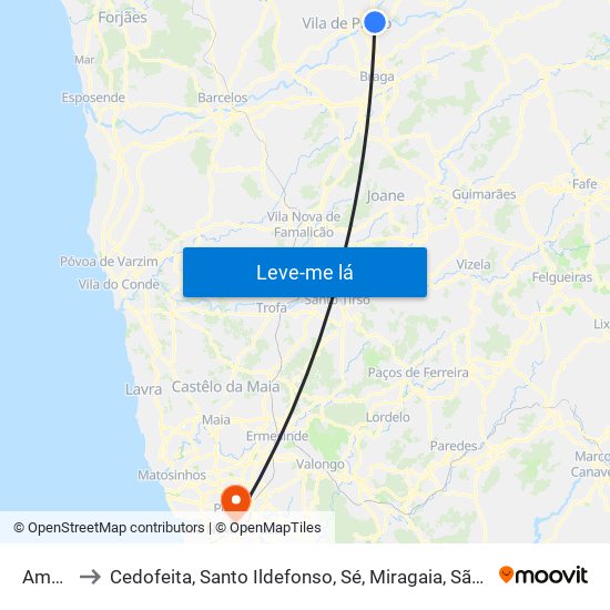 Amares to Cedofeita, Santo Ildefonso, Sé, Miragaia, São Nicolau e Vitória map