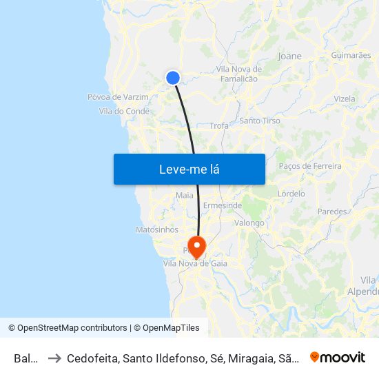Balazar to Cedofeita, Santo Ildefonso, Sé, Miragaia, São Nicolau e Vitória map
