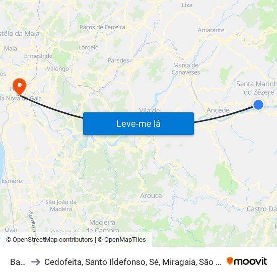 Baião to Cedofeita, Santo Ildefonso, Sé, Miragaia, São Nicolau e Vitória map