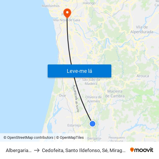 Albergaria-A-Velha to Cedofeita, Santo Ildefonso, Sé, Miragaia, São Nicolau e Vitória map