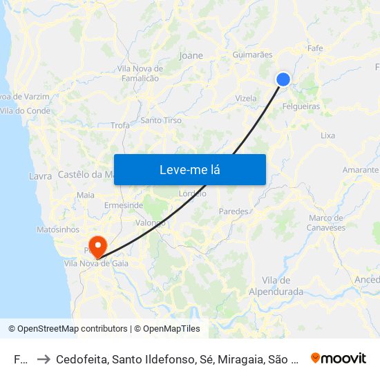 Fafe to Cedofeita, Santo Ildefonso, Sé, Miragaia, São Nicolau e Vitória map