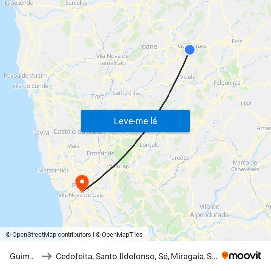 Guimarães to Cedofeita, Santo Ildefonso, Sé, Miragaia, São Nicolau e Vitória map