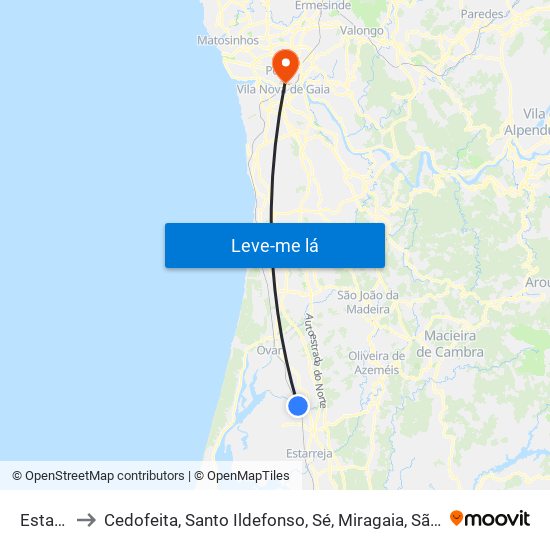 Estarreja to Cedofeita, Santo Ildefonso, Sé, Miragaia, São Nicolau e Vitória map