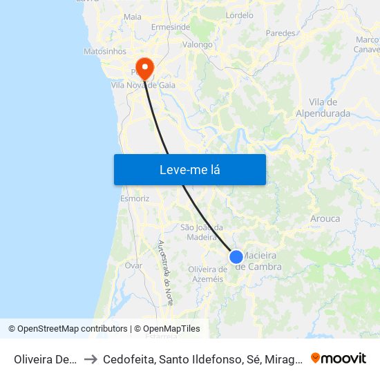 Oliveira De Azeméis to Cedofeita, Santo Ildefonso, Sé, Miragaia, São Nicolau e Vitória map