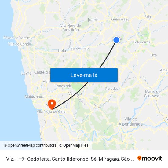 Vizela to Cedofeita, Santo Ildefonso, Sé, Miragaia, São Nicolau e Vitória map