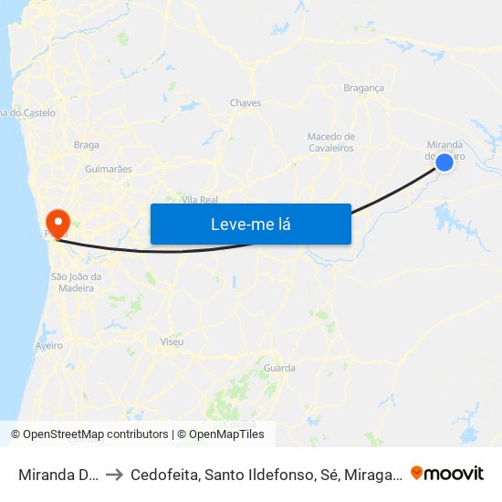 Miranda Do Douro to Cedofeita, Santo Ildefonso, Sé, Miragaia, São Nicolau e Vitória map