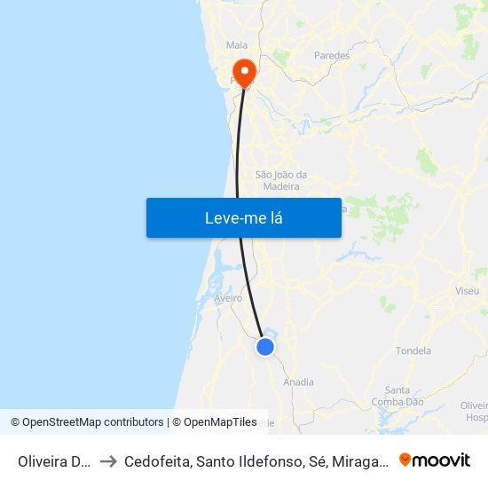 Oliveira Do Bairro to Cedofeita, Santo Ildefonso, Sé, Miragaia, São Nicolau e Vitória map