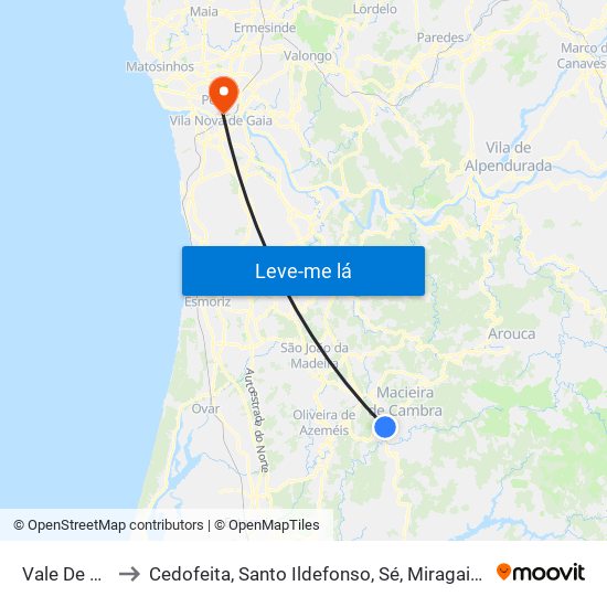 Vale De Cambra to Cedofeita, Santo Ildefonso, Sé, Miragaia, São Nicolau e Vitória map