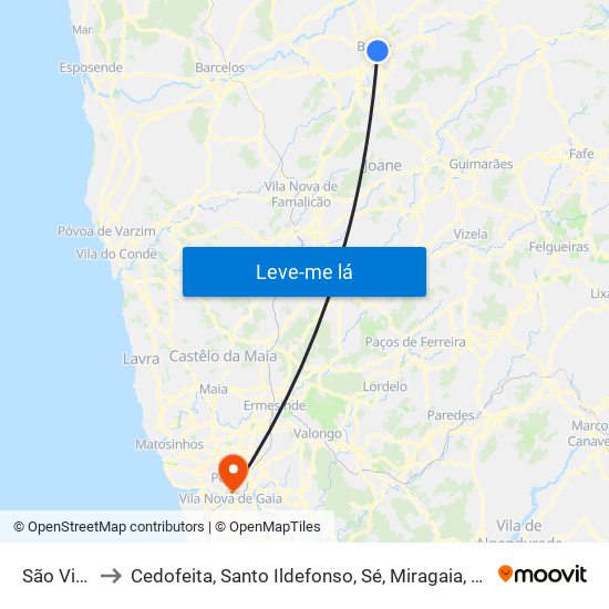 São Vicente to Cedofeita, Santo Ildefonso, Sé, Miragaia, São Nicolau e Vitória map