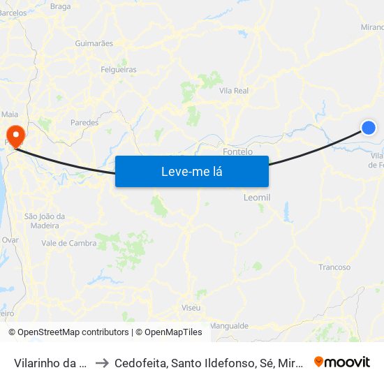 Vilarinho da Castanheira to Cedofeita, Santo Ildefonso, Sé, Miragaia, São Nicolau e Vitória map