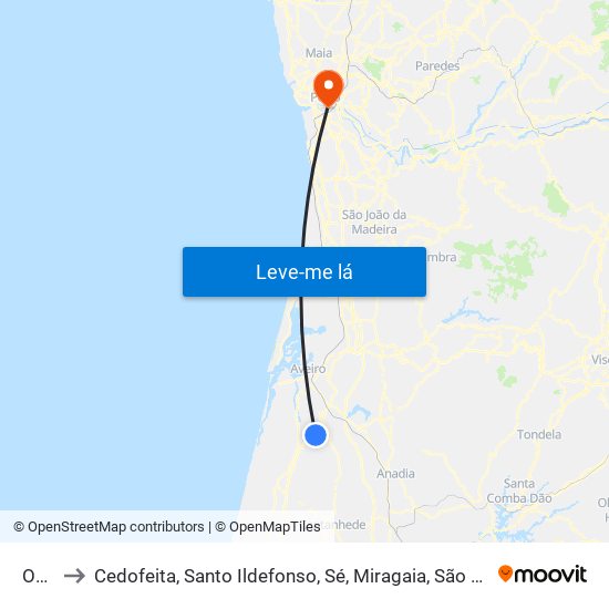 Ouca to Cedofeita, Santo Ildefonso, Sé, Miragaia, São Nicolau e Vitória map