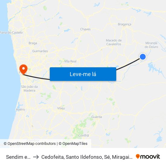 Sendim e Atenor to Cedofeita, Santo Ildefonso, Sé, Miragaia, São Nicolau e Vitória map