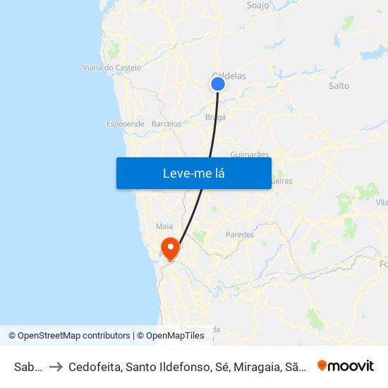 Sabariz to Cedofeita, Santo Ildefonso, Sé, Miragaia, São Nicolau e Vitória map