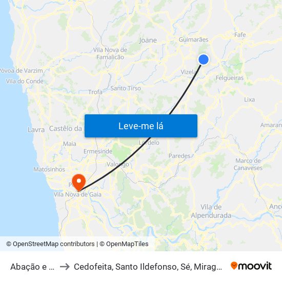 Abação e Gémeos to Cedofeita, Santo Ildefonso, Sé, Miragaia, São Nicolau e Vitória map