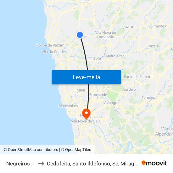 Negreiros e Chavão to Cedofeita, Santo Ildefonso, Sé, Miragaia, São Nicolau e Vitória map