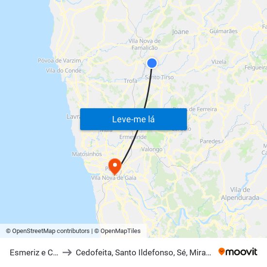 Esmeriz e Cabeçudos to Cedofeita, Santo Ildefonso, Sé, Miragaia, São Nicolau e Vitória map