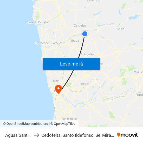 Águas Santas e Moure to Cedofeita, Santo Ildefonso, Sé, Miragaia, São Nicolau e Vitória map