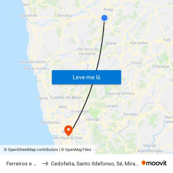 Ferreiros e Gondizalves to Cedofeita, Santo Ildefonso, Sé, Miragaia, São Nicolau e Vitória map