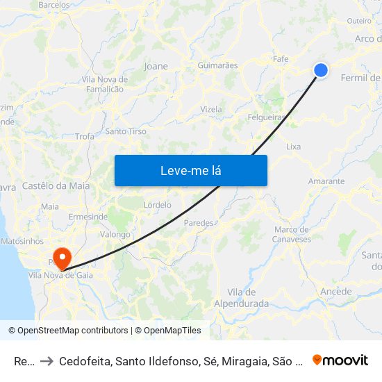 Rego to Cedofeita, Santo Ildefonso, Sé, Miragaia, São Nicolau e Vitória map