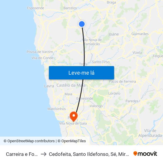 Carreira e Fonte Coberta to Cedofeita, Santo Ildefonso, Sé, Miragaia, São Nicolau e Vitória map