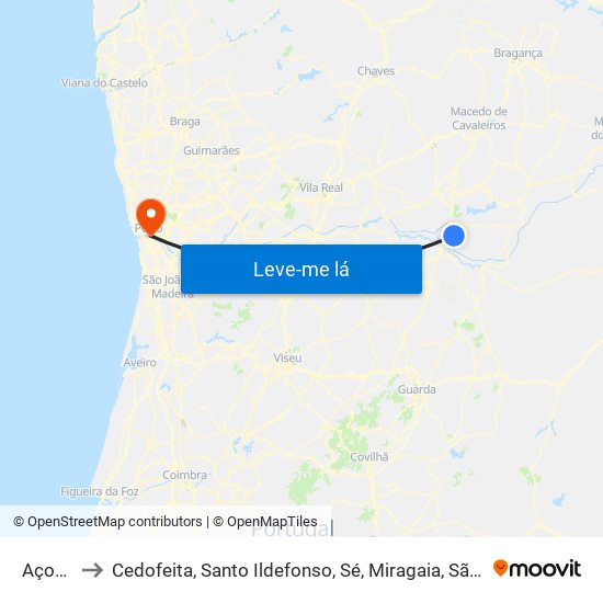 Açoreira to Cedofeita, Santo Ildefonso, Sé, Miragaia, São Nicolau e Vitória map