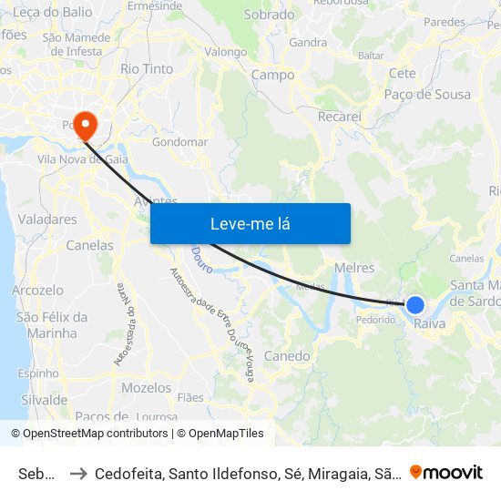 Sebolido to Cedofeita, Santo Ildefonso, Sé, Miragaia, São Nicolau e Vitória map