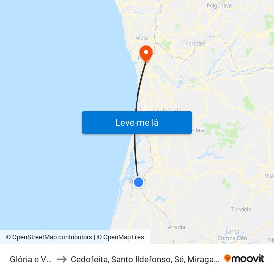 Glória e Vera Cruz to Cedofeita, Santo Ildefonso, Sé, Miragaia, São Nicolau e Vitória map