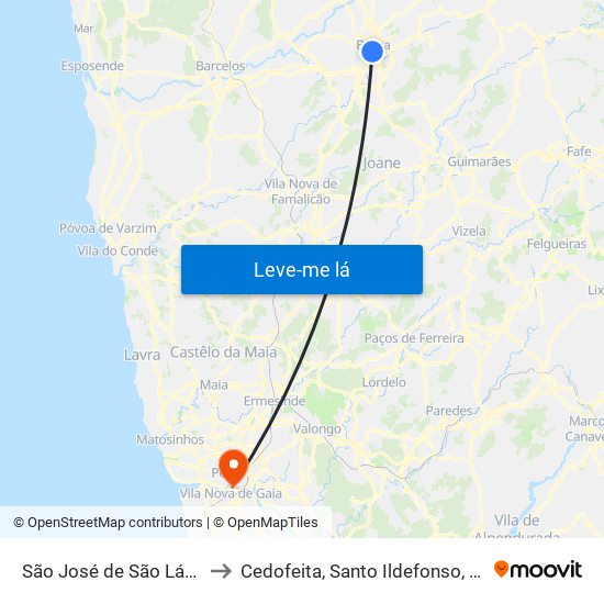 São José de São Lázaro e São João do Souto to Cedofeita, Santo Ildefonso, Sé, Miragaia, São Nicolau e Vitória map