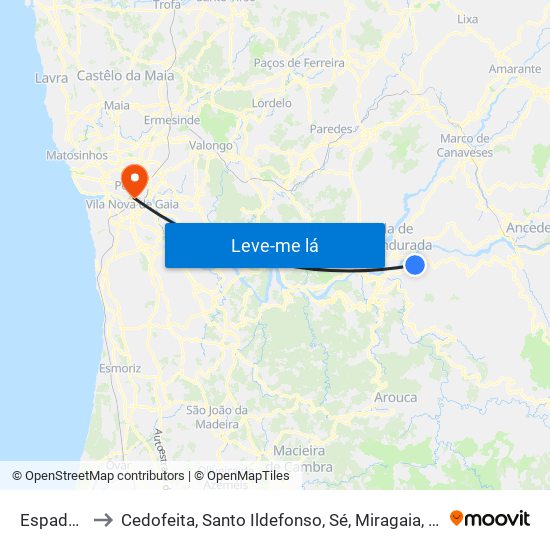 Espadanedo to Cedofeita, Santo Ildefonso, Sé, Miragaia, São Nicolau e Vitória map