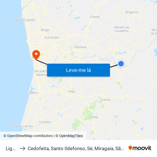 Ligares to Cedofeita, Santo Ildefonso, Sé, Miragaia, São Nicolau e Vitória map
