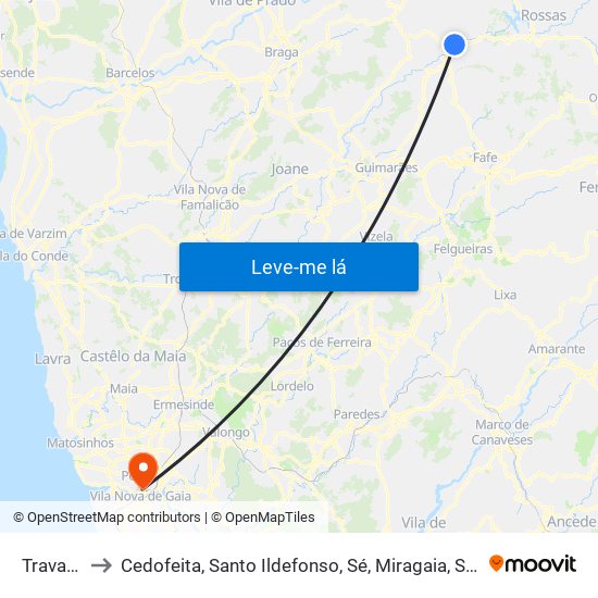 Travassos to Cedofeita, Santo Ildefonso, Sé, Miragaia, São Nicolau e Vitória map