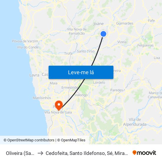 Oliveira (Santa Maria) to Cedofeita, Santo Ildefonso, Sé, Miragaia, São Nicolau e Vitória map